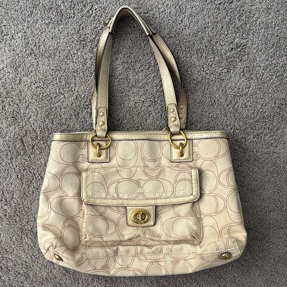 Coach Cream Shoulder Bag with Gold Details